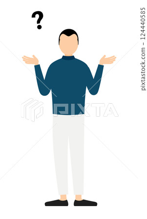 一個簡單的例子,一個穿著藍色高領衫的男人在問一個問題 一個簡單的例子,一個穿著藍色高領衫的男人在問一個問題 124440585