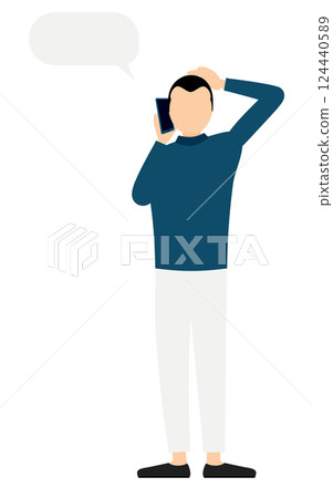 一個簡單的例子:一個穿著藍色高領衫的男人在用智慧型手機說話 一個簡單的例子:一個穿著藍色高領衫的男人在用智慧型手機說話 124440589