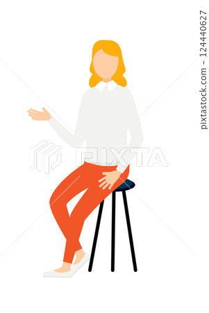 一位身穿灰色毛衣的女士坐在椅子上聊天的簡單插圖 一位身穿灰色毛衣的女士坐在椅子上聊天的簡單插圖 124440627