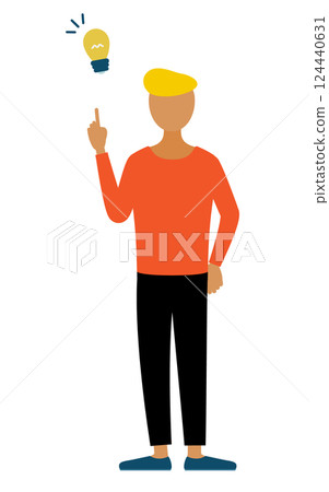 一個簡單的例子,一個穿紅襯衫的男人想出了一個主意 一個簡單的例子,一個穿紅襯衫的男人想出了一個主意 124440631