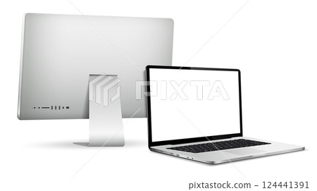 Laptop front with computer screen back views Laptop front with computer screen back views 124441391