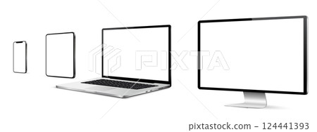 Set of computer monitor, laptop, tablet pc, smartphone mockup 124441393