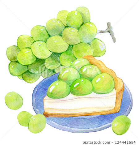 水彩插圖：新鮮麝香葡萄塔 124441684