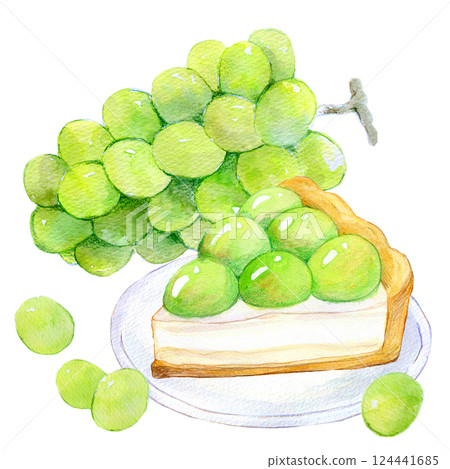 水彩插圖：新鮮麝香葡萄塔 124441685