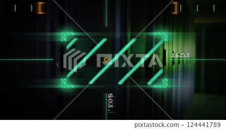 Image of data processing and scanner over server room Image of data processing and scanner over server room 124441789