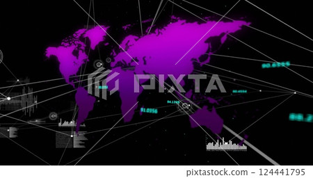 Global network connections and data points image over world map 124441795