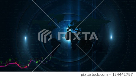 Stock market data and graphs over world map image Stock market data and graphs over world map image 124441797