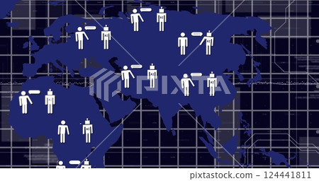 Global population distribution image over world map with grid background 124441811