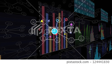 Network of connections image over bar graphs and data charts Network of connections image over bar graphs and data charts 124441830