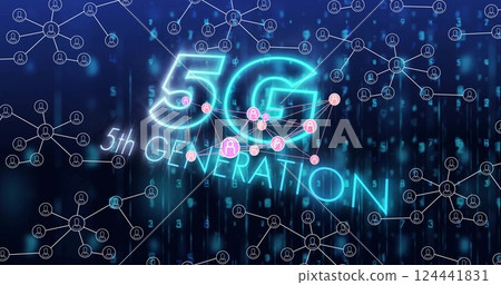 5G 5th generation network connections and data processing image over digital background 5G 5th generation network connections and data processing image over digital background 124441831