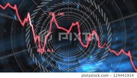 Image of digital data processing over rings on black background 124441914