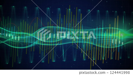 Sound wave and frequency bars image over dark blue background 124441998