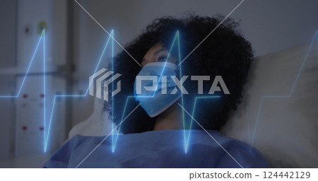 Image of cardiograph over biracial female patient in hospital bed Image of cardiograph over biracial female patient in hospital bed 124442129