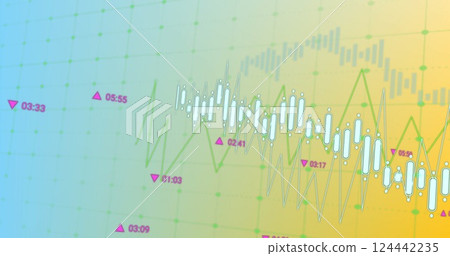 Image of diagrams over data processing on green background Image of diagrams over data processing on green background 124442235