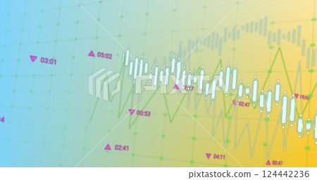 Image of diagrams over data processing on green background 124442236