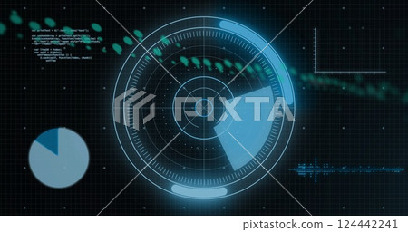 Image of data processing over scope scanning on black background 124442241