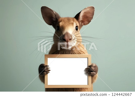 Cute animal holding a blank whiteboard 124442667