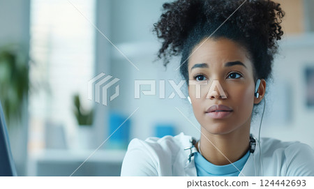 Healthcare Professional Engaging with Stroke Patient in Innovative Wearable Exoskeleton Technology 124442693