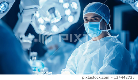 Medical Team Engaged in Robotic Surgery with Advanced Technology in Modern Operating Room 124442723