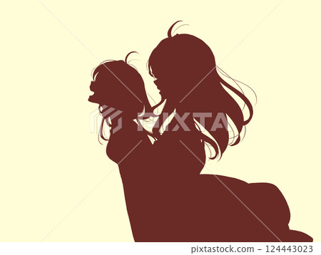 Two smiling women in dresses, silhouette Two smiling women in dresses, silhouette 124443023