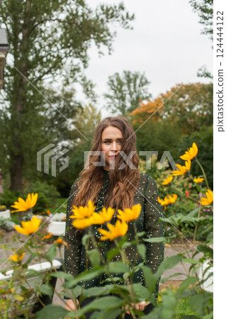 Perfect young woman portrait outdoors 124444122