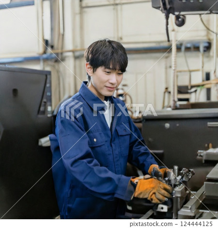 Workers inspecting a factory 124444125