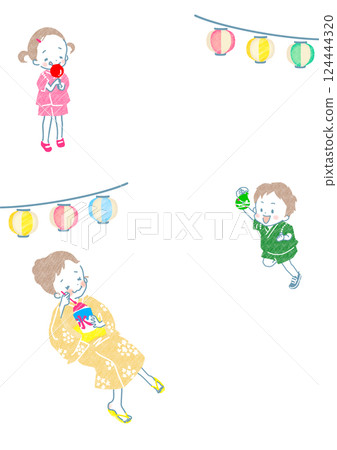 孩子們拿著五彩燈籠享受夏日節日的背景插圖 124444320