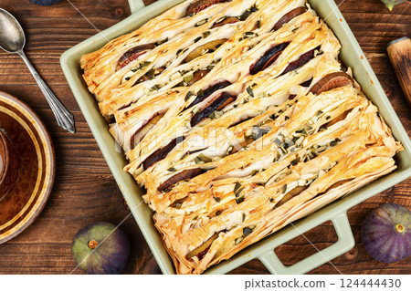 Pie or tart, homemade pie crust with figs. Pie or tart, homemade pie crust with figs. 124444430