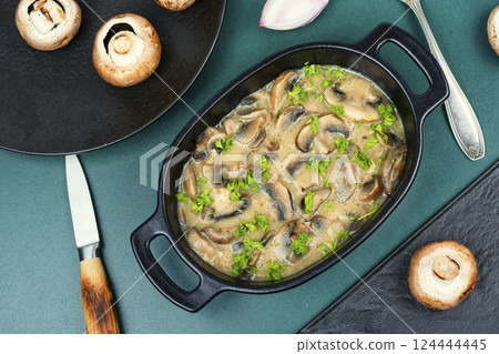 Mushroom champignon sauce with cream. Mushroom champignon sauce with cream. 124444445