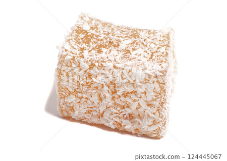 Traditional Turkish delight isolated on white background. 124445067