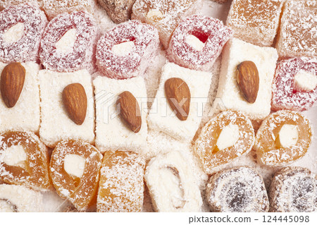 Traditional Turkish delight, top view Traditional Turkish delight, top view 124445098