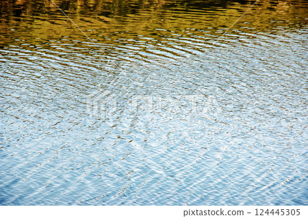 Water surface at sunset, ripples of river with small waves, close-up. Natural background. Abstract background, texture. Water surface at sunset, ripples of river with small waves, close-up. Natural background. Abstract background, texture. 124445305