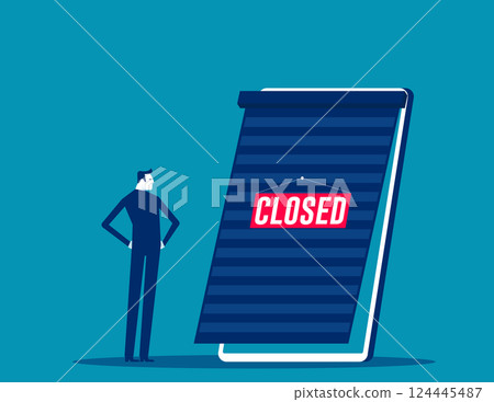 Businessman close the shutter of his online store on the phone screen 124445487