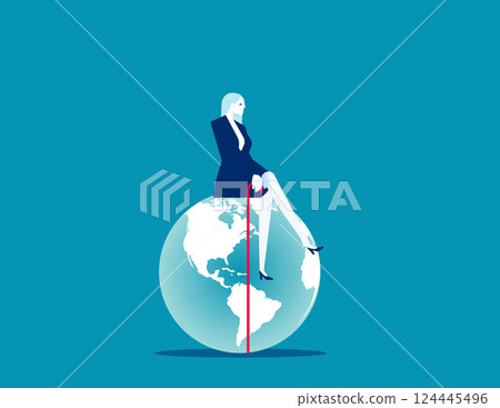 Old woman Sitting on Earth. Problems of the Retired and Elderly 124445496