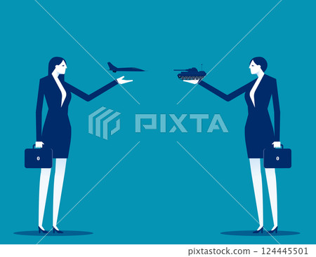 Business people holding tank and airplane. Proxy war vector 124445501