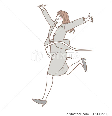 一位女商人衝過終點線的插圖 124445519