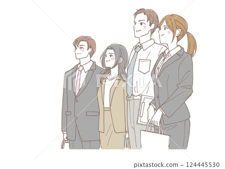 Illustration of a team of businessmen looking up to the sky 124445530