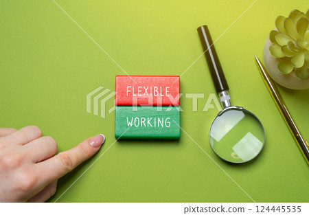 Flexible working. Work arrangements that allow employees to have some control over when, where, and how they work, rather than adhering to a traditional 9-to-5 schedule. Wooden blocks with inscription Flexible working. Work arrangements that allow employees to have some control over when, where, and how they work, rather than adhering to a traditional 9-to-5 schedule. Wooden blocks with inscription 124445535