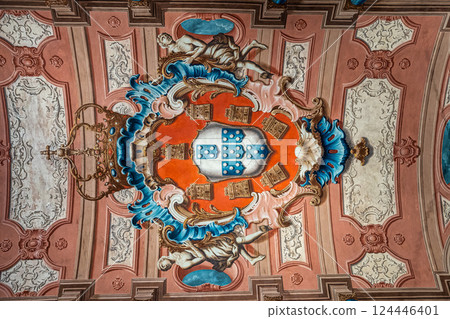 Lagos, Portugal - Feb 22, 2025: Interior of Church of St Anthony, Igreja de Santo Antonio in Lagos, Algarve, Portugal Lagos, Portugal - Feb 22, 2025: Interior of Church of St Anthony, Igreja de Santo Antonio in Lagos, Algarve, Portugal 124446401