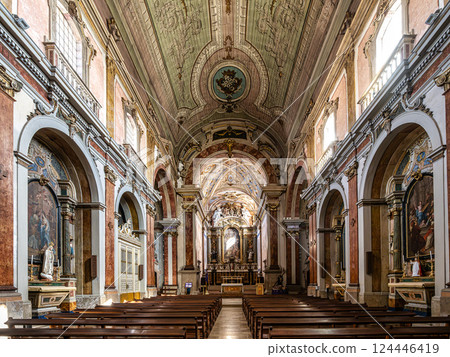Interior of the San Sebastiao Catholic Church in Setubal, Portugal 124446419