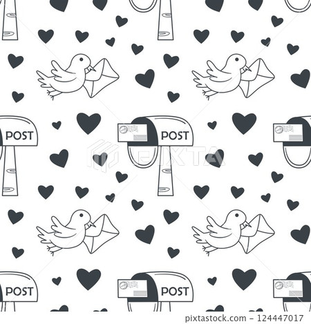 Seamless pattern with illustration of dove carrying letter 124447017