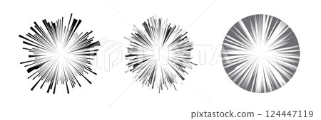 Set of circles made of black lines from center as manga comic speed effect, explosion or radial bursts Set of circles made of black lines from center as manga comic speed effect, explosion or radial bursts 124447119