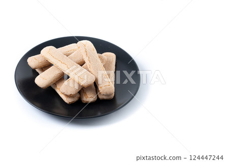 Italian biscuits ladyfingers savoiardi isolated on white background 124447244