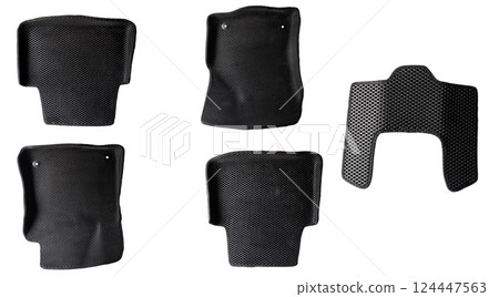 Set of car mats for a car interior on a white background, isolate 124447563