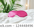 Silk eye mask for sleep, bed, plants and light bokeh 124448496