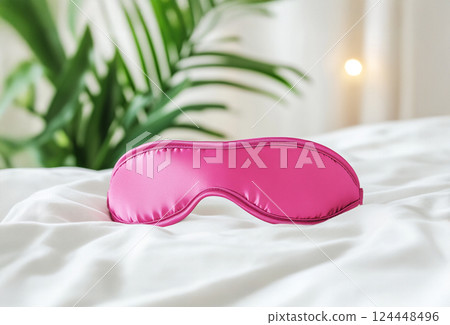 Silk eye mask for sleep, bed, plants and light bokeh 124448496