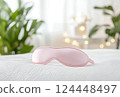 Silk eye mask for sleep, bed, plants and light bokeh 124448497