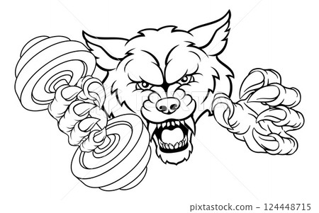 Wolf Werewolf Weight Lifting Dumbbell Gym Mascot Wolf Werewolf Weight Lifting Dumbbell Gym Mascot 124448715
