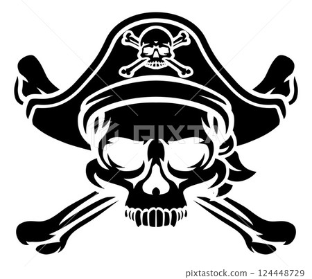 Pirate Hat Skull and Crossbones Cartoon 124448729