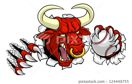 Bull Minotaur Longhorn Cow Baseball Mascot Cartoon 124448755